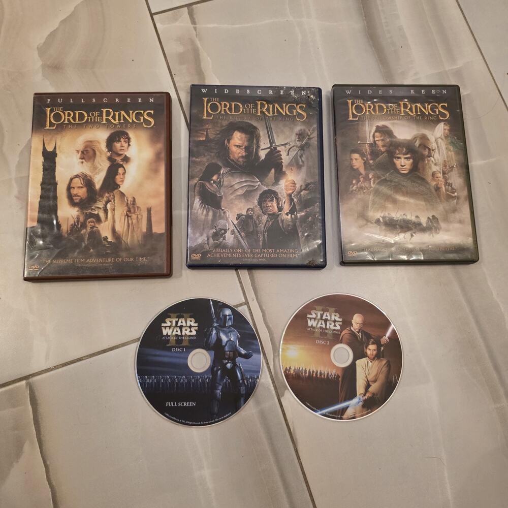 Lord of the Rings (3) + Star Wars (2) Lot‎ of 5 DVDs from personal collection
